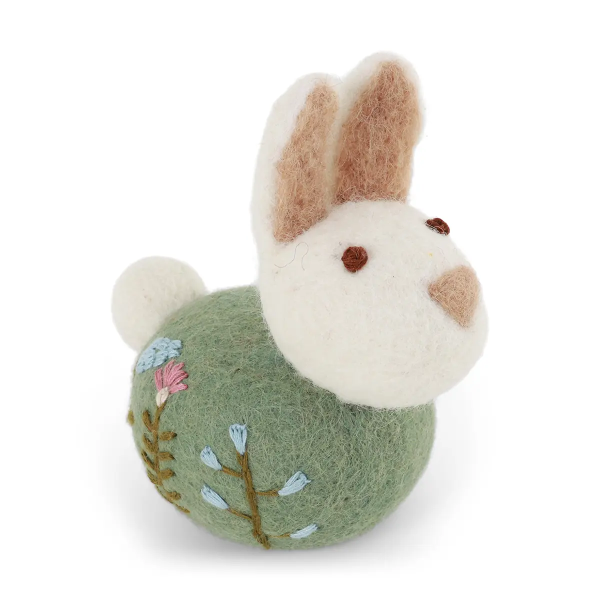Gry & Sif Osterhase „Sitting Bunny / Flower Embroidery / Green“
