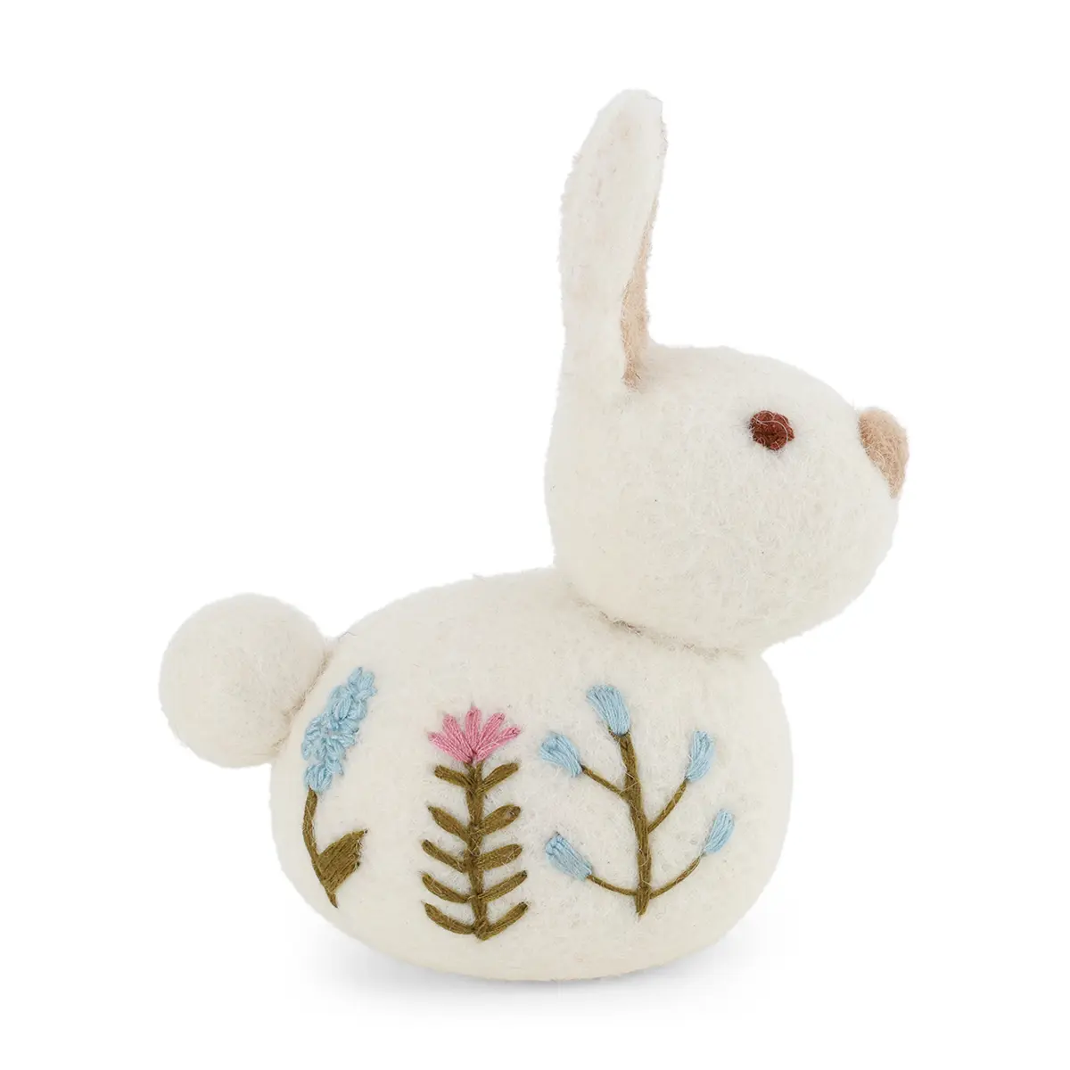 Gry & Sif Osterhase „Sitting Bunny / Flower Embroidery / White“