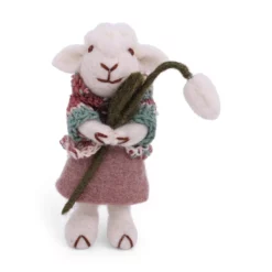 Gry & Sif Schaffamilie „graues Schaf mit Rock und Schneeglöckchen“ H11cm