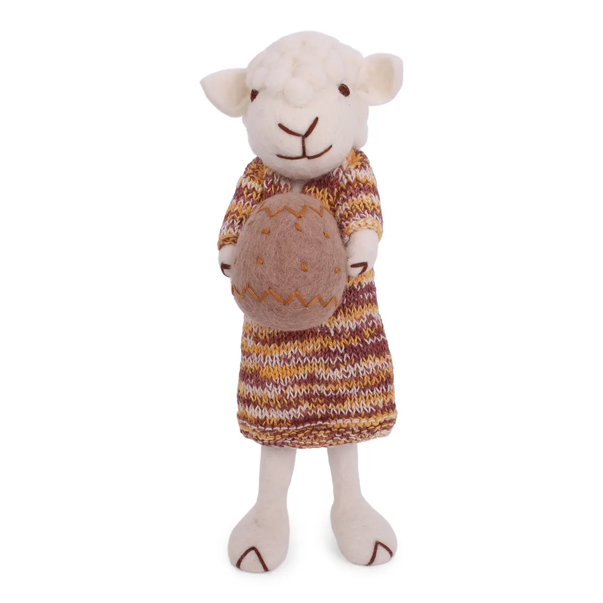 Gry & Sif Schaffamilie „weißes Schaf mit buntem Kleid und Osterei“ H27cm