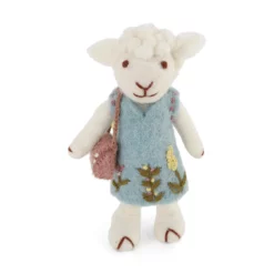 Gry & Sif Schaffamilie „weißes Schaf mit hellblauem Kleid und Handtasche“ H11cm
