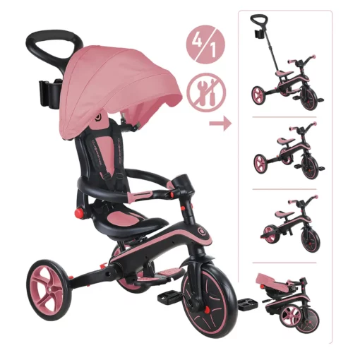 Globber Trike Explorer 4-in-1 – Rosa, faltbar, 10M-5J, mitwachsendes Dreirad