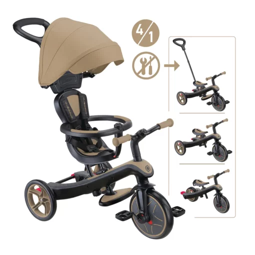 Globber Trike Explorer 4-in-1 – Sand, 10M-5J, mitwachsendes Dreirad (neue Version)