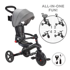 Globber Trike Explorer 4-in-1 – Schwarz-Grau, faltbar, 10M-5J, mitwachsendes Dreirad