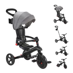 Globber Trike Explorer 4-in-1 – Schwarz-Grau, faltbar, 10M-5J, mitwachsendes Dreirad