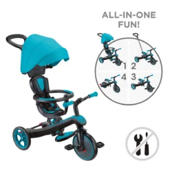 Globber Trike Explorer 4-in-1 – Türkis, 10M-5J, mitwachsendes Dreirad (neue Version)