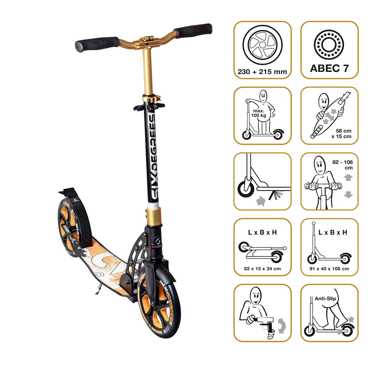 Six Degrees Aluminium Scooter 230/215 mm - Gold