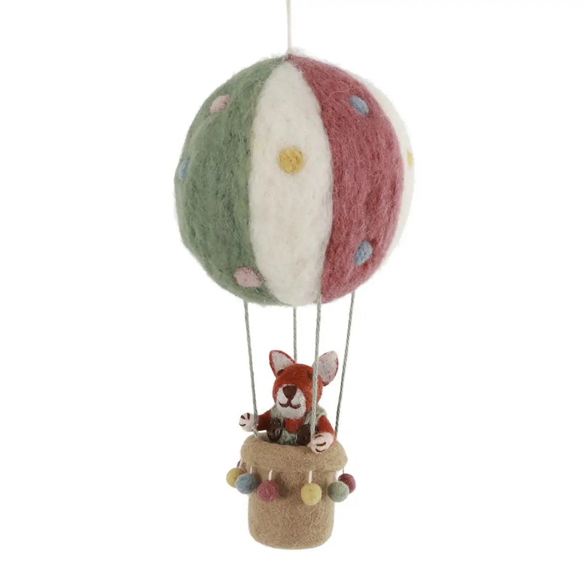Gry & Sif Filz-Mobile Heißluftballon mit Fuchs in grünen Hosen