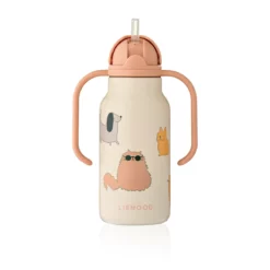 Liewood Edelstahl Trinkflasche Kimmie „Cats and Dogs / Sandy“ mit Griffen