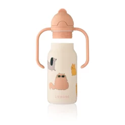 Liewood Edelstahl Trinkflasche Kimmie „Cats and Dogs / Sandy“ mit Griffen
