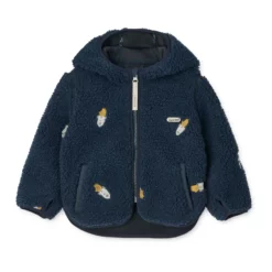 Liewood Mara Sherpa Jacke mit Kapuze und Ohren „Rocket / Classic navy / Embroidery“