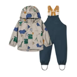 Liewood Softshell Regenbekleidungs-Set Manu „Dinosaurs / Nebelgrau“