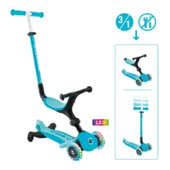 Globber 3-in-1 Roller Go-Up Active Lights 360 Grad mit Leuchtrollen – Blau, Hinterradlenkung, 15M-9J