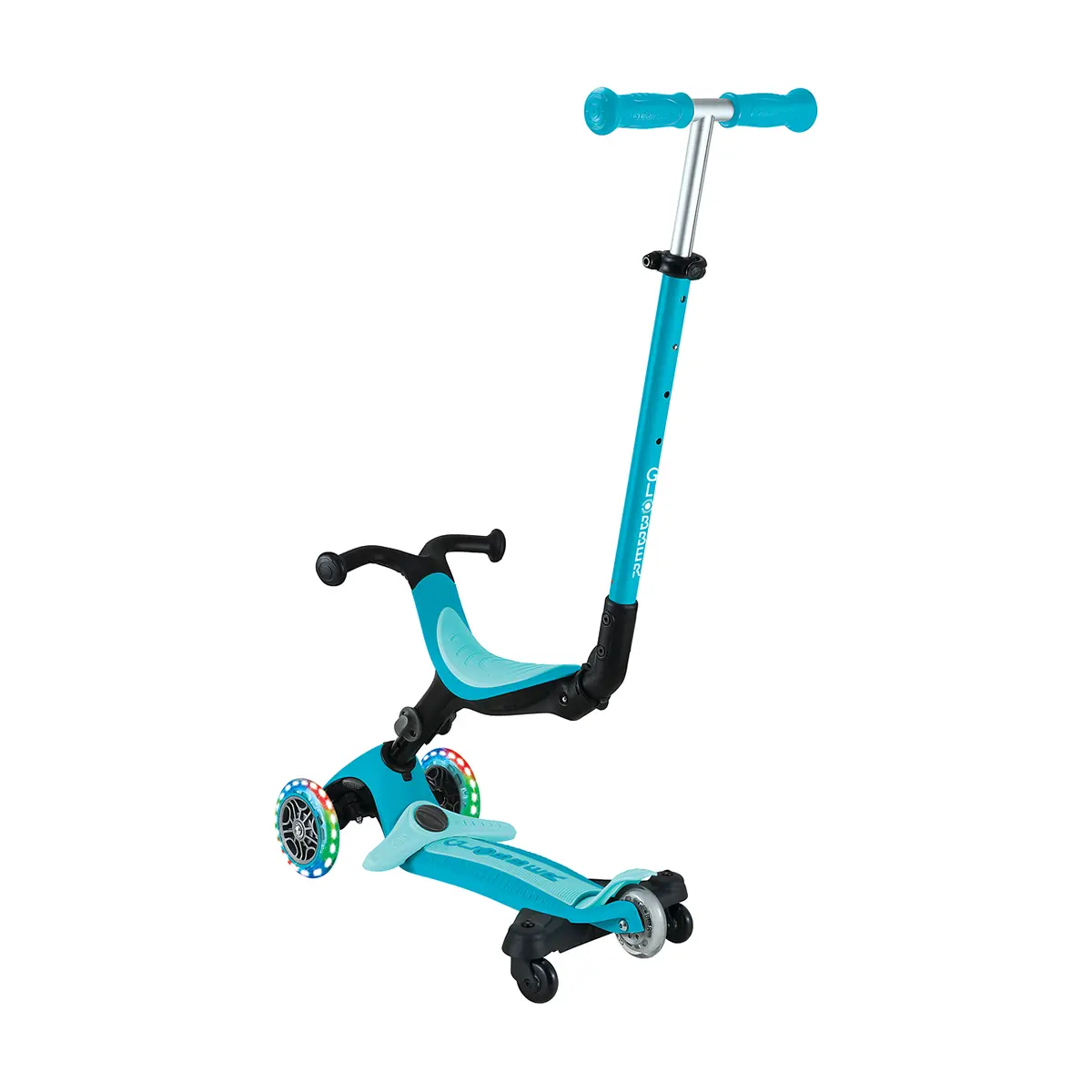 Globber 3-in-1 Roller Go-Up Active Lights 360 Grad mit Leuchtrollen – Blau, Hinterradlenkung, 15M-9J