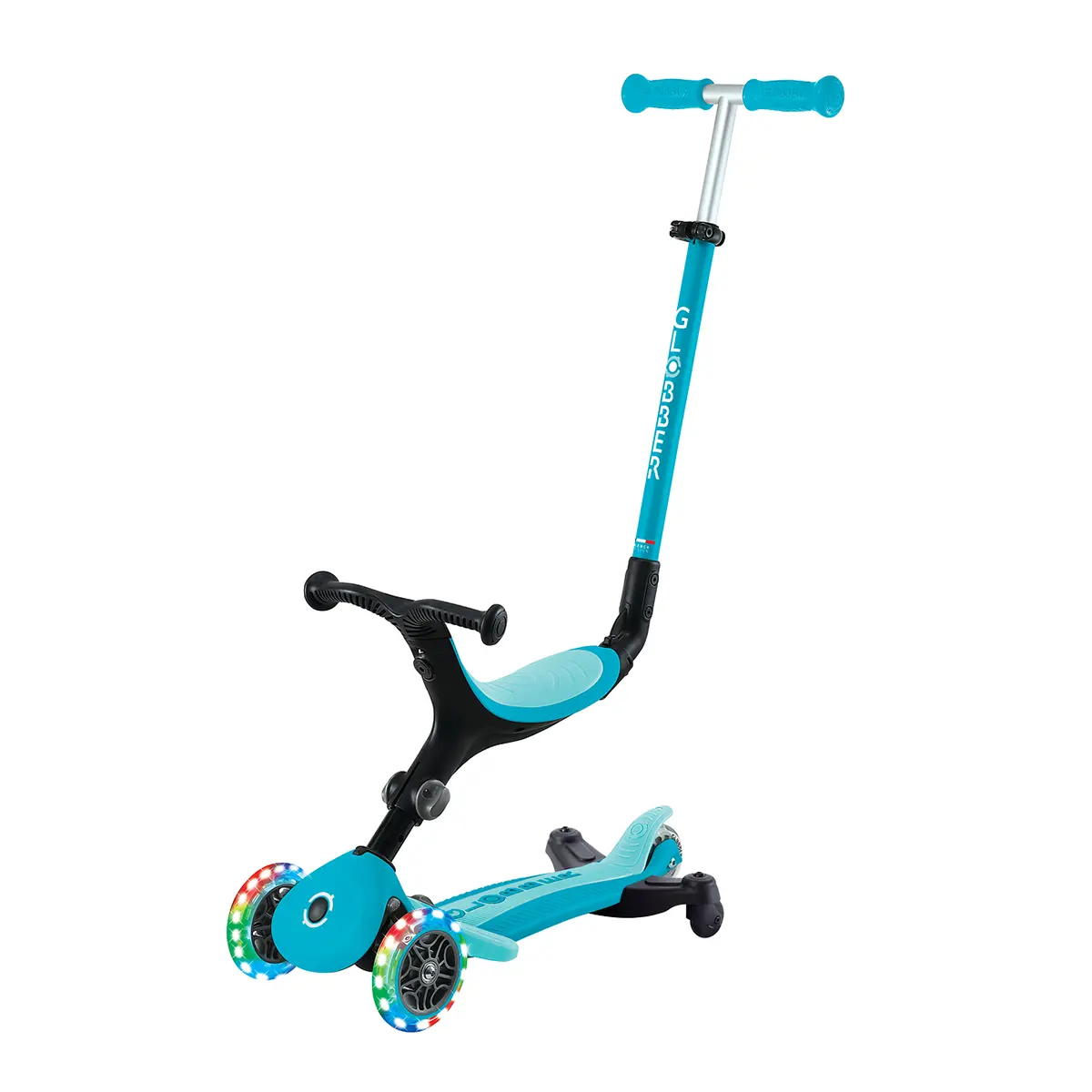 Globber 3-in-1 Roller Go-Up Active Lights 360 Grad mit Leuchtrollen – Blau, Hinterradlenkung, 15M-9J