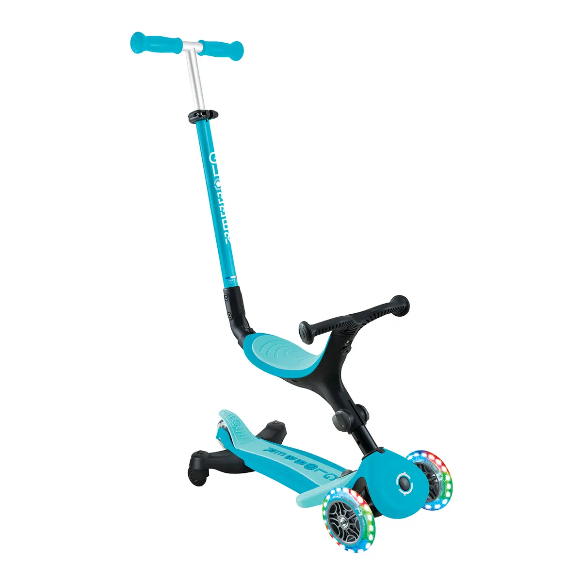 Globber 3-in-1 Roller Go-Up Active Lights 360 Grad mit Leuchtrollen – Blau, Hinterradlenkung, 15M-9J