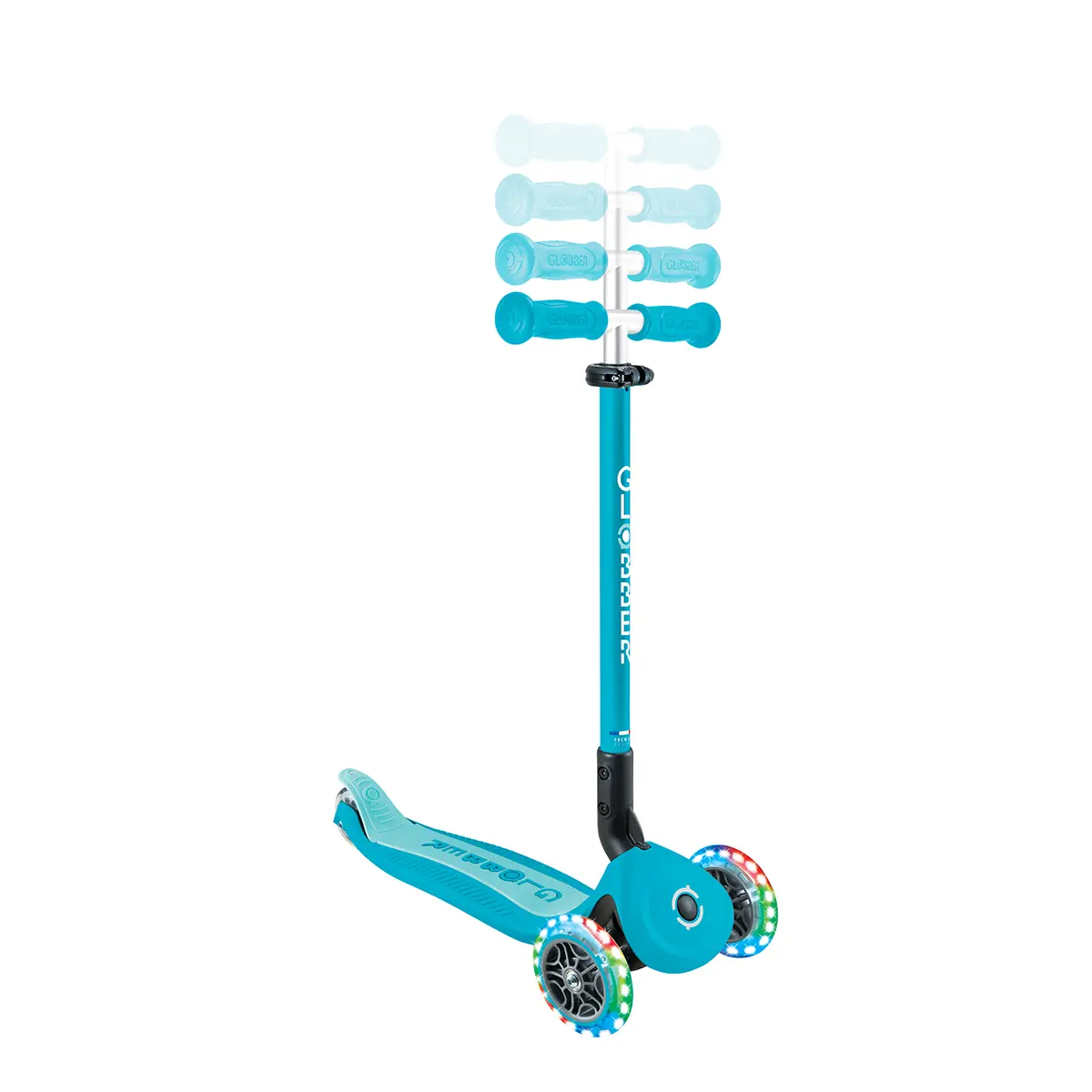 Globber 3-in-1 Roller Go-Up Active Lights 360 Grad mit Leuchtrollen – Blau, Hinterradlenkung, 15M-9J