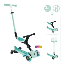 Globber 3-in-1 Roller Go-Up Active Lights 360 Grad mit Leuchtrollen – Mint, Hinterradlenkung, 15M-9J