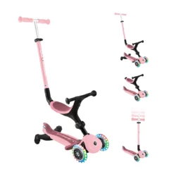 Globber 3-in-1 Roller Go-Up Active Lights 360 Grad mit Leuchtrollen – Pastellrosa, Hinterradlenkung, 15M-9J