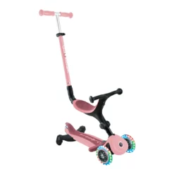 Globber 3-in-1 Roller Go-Up Active Lights 360 Grad mit Leuchtrollen – Pastellrosa, Hinterradlenkung, 15M-9J