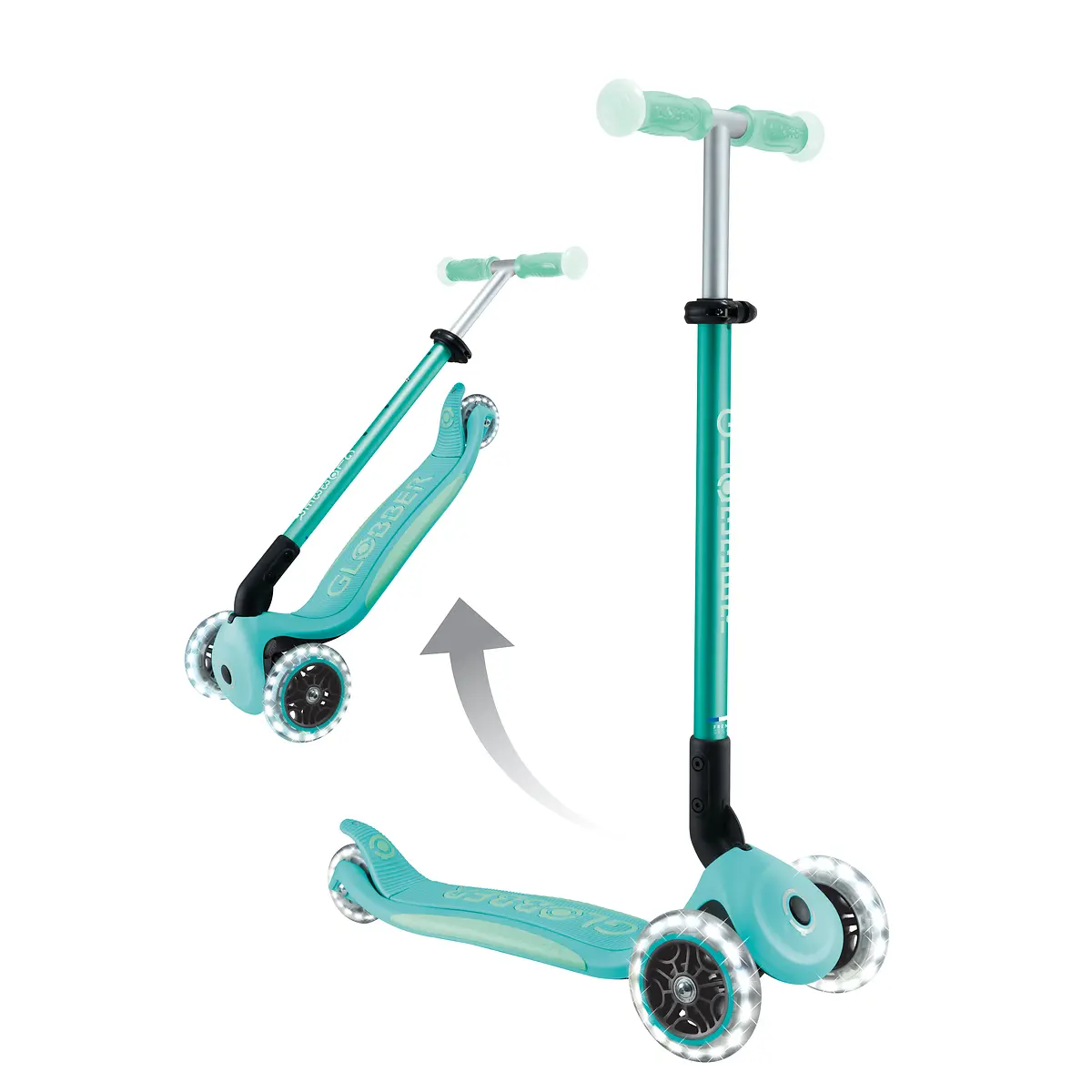 Globber Roller Elite Glow Lights mit Leuchtrollen – Dunkelmint, ab 3 Jahre