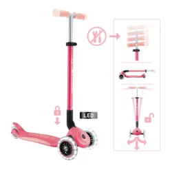 Globber Roller Elite Glow Lights mit Leuchtrollen – Pastellrosa, ab 3 Jahre