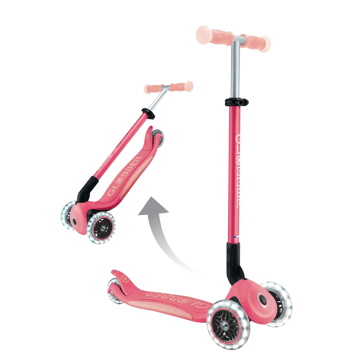 Globber Roller Elite Glow Lights mit Leuchtrollen – Pastellrosa, ab 3 Jahre
