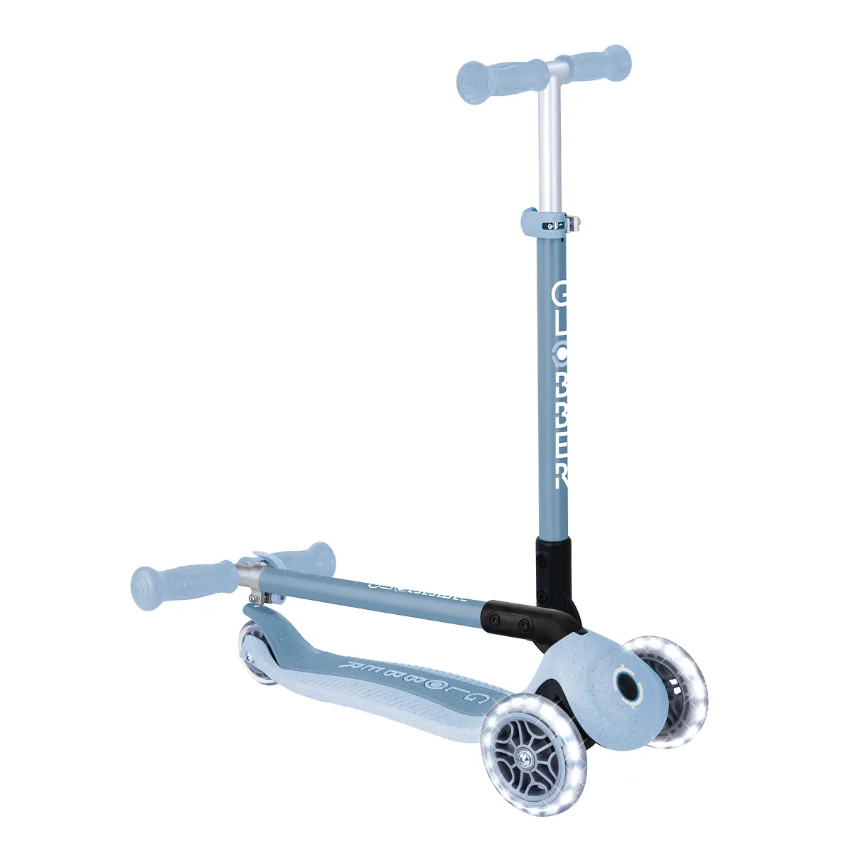 Globber Roller Primo Foldable Plus Lights ECO mit Leuchtrollen – Blaubeere, 3-9 Jahre