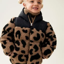Liewood Fleece-Pufferjacke Niko „Mega leo : Oat mix“ mit Kapuze