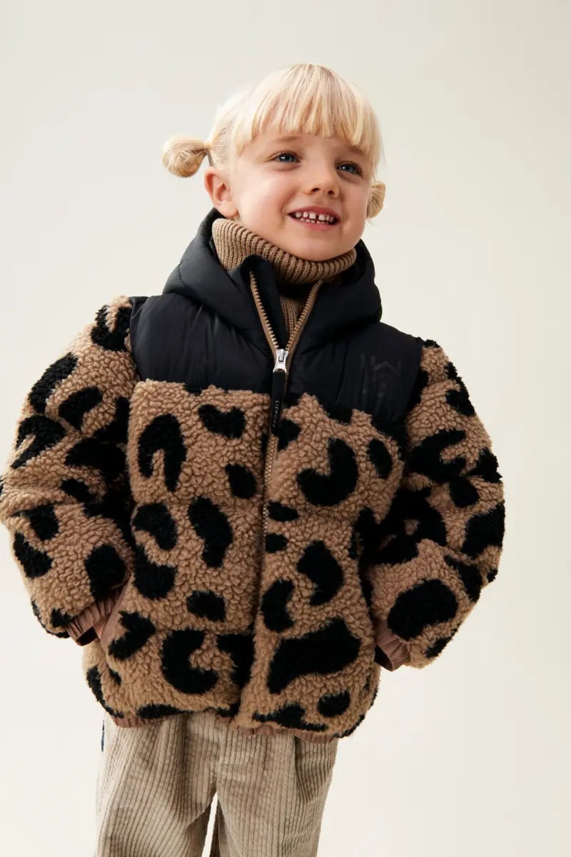 Liewood Fleece-Pufferjacke Niko „Mega leo : Oat mix“ mit Kapuze