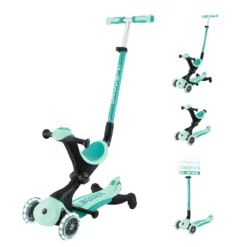 Globber 3-in-1 Roller Go-Up Deluxe Lights 360 Grad mit Leuchtrollen – Mint, Hinterradlenkung, 15M-9J
