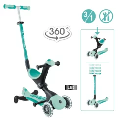 Globber 3-in-1 Roller Go-Up Deluxe Lights 360 Grad mit Leuchtrollen – Mint, Hinterradlenkung, 15M-9J