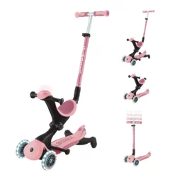 Globber 3-in-1 Roller Go-Up Deluxe Lights 360 Grad mit Leuchtrollen – Pastellrosa, Hinterradlenkung, 15M-9J