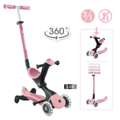Globber 3-in-1 Roller Go-Up Deluxe Lights 360 Grad mit Leuchtrollen – Pastellrosa, Hinterradlenkung, 15M-9J