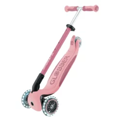 Globber 3-in-1 Roller Go-Up Deluxe Lights 360 Grad mit Leuchtrollen – Pastellrosa, Hinterradlenkung, 15M-9J
