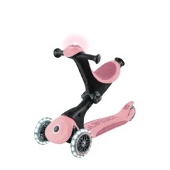Globber 3-in-1 Roller Go-Up Deluxe Lights 360 Grad mit Leuchtrollen – Pastellrosa, Hinterradlenkung, 15M-9J