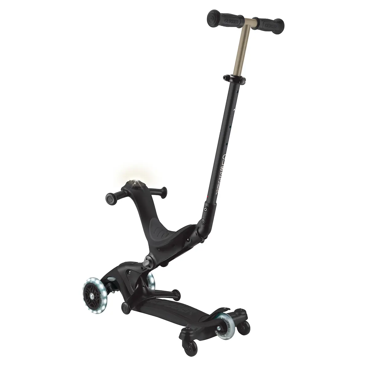 Globber 3-in-1 Roller Go-Up Deluxe Lights 360 Grad mit Leuchtrollen – Schwarz, Hinterradlenkung, 15M-9J