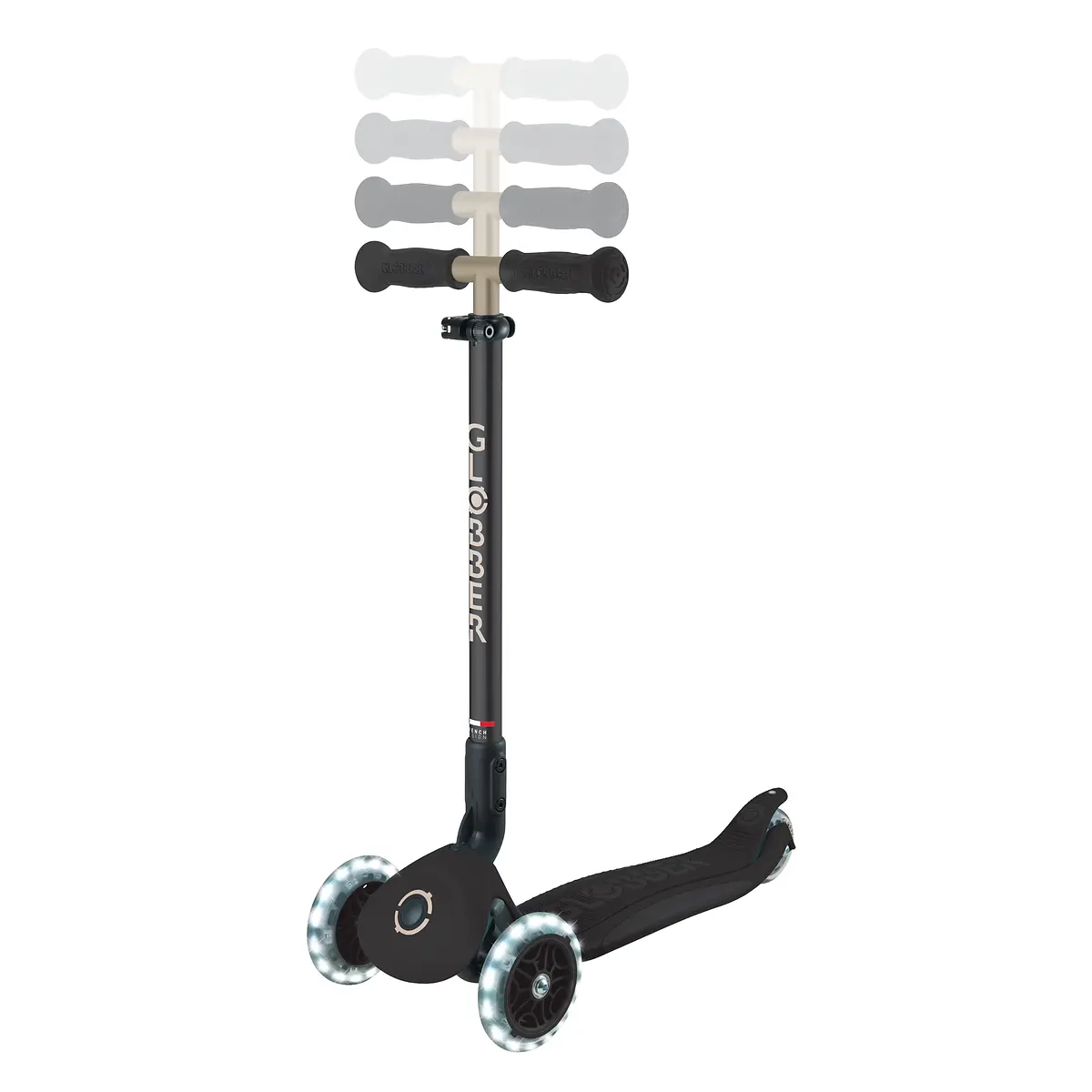 Globber 3-in-1 Roller Go-Up Deluxe Lights 360 Grad mit Leuchtrollen – Schwarz, Hinterradlenkung, 15M-9J