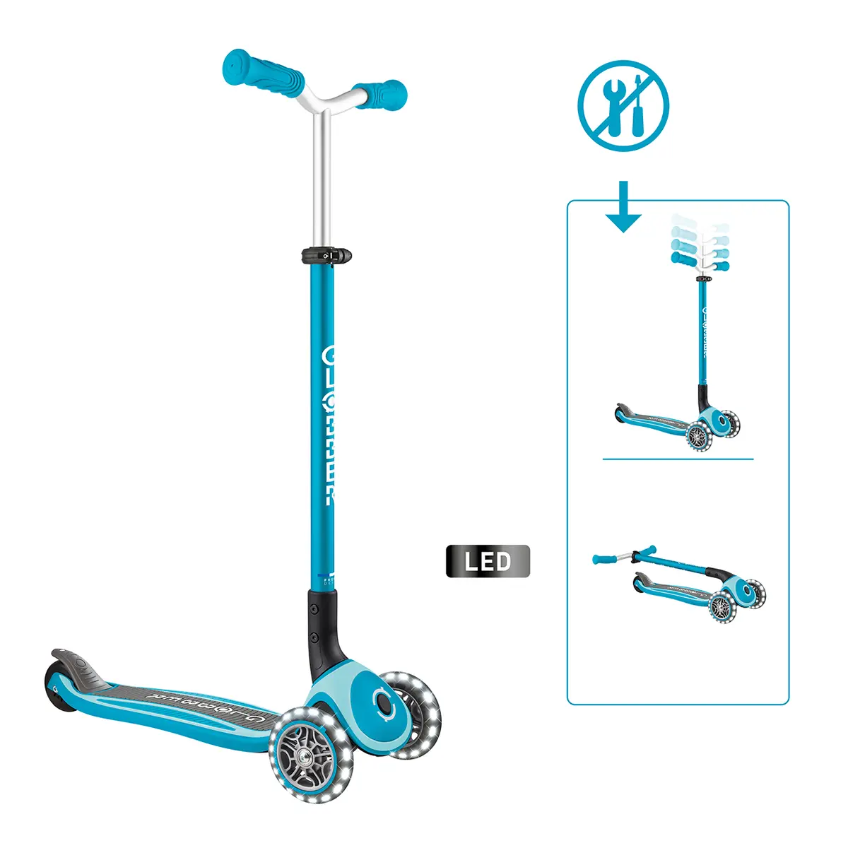 Globber Roller Master Lights mit Leuchtrollen – blau, 4-14 Jahre