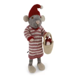 Gry & Sif Weihnachtsmaus „graue Maus / Mädchen, Korb mit Pilz“ 27cm.webp