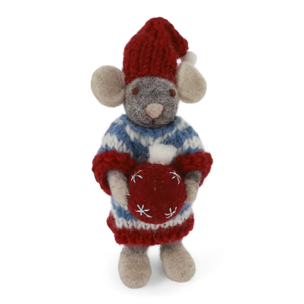 Gry & Sif Weihnachtsmaus „graue Maus / Mädchen mit Kugel“ 12cm