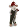 weiße Maus / Junge mit grüner Hose und Skiern