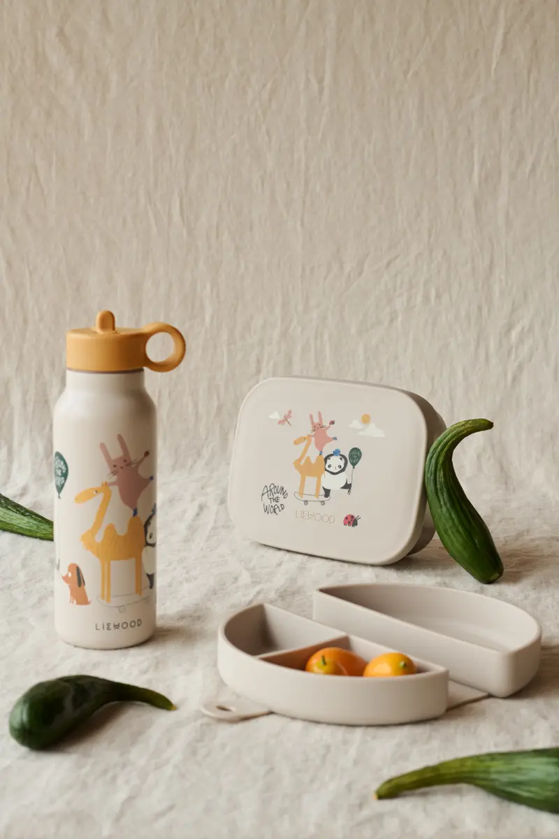 Liewood Arthur Lunchbox „Around the world / Sandy“, Edelstahl mit Silikon-Deckel