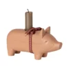 Maileg Kerzenständer aus Holz, Schwein, Medium - Rosa, L18cm