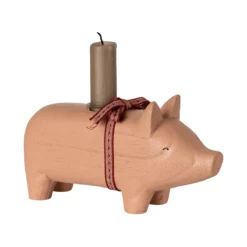 Maileg Kerzenständer aus Holz, Schwein, Medium - Rosa, L18cm