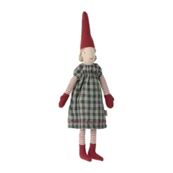 Maileg Pixy, Größe 2 - Weihnachtswichtel Mädchen - Kariertes Kleid H31cm