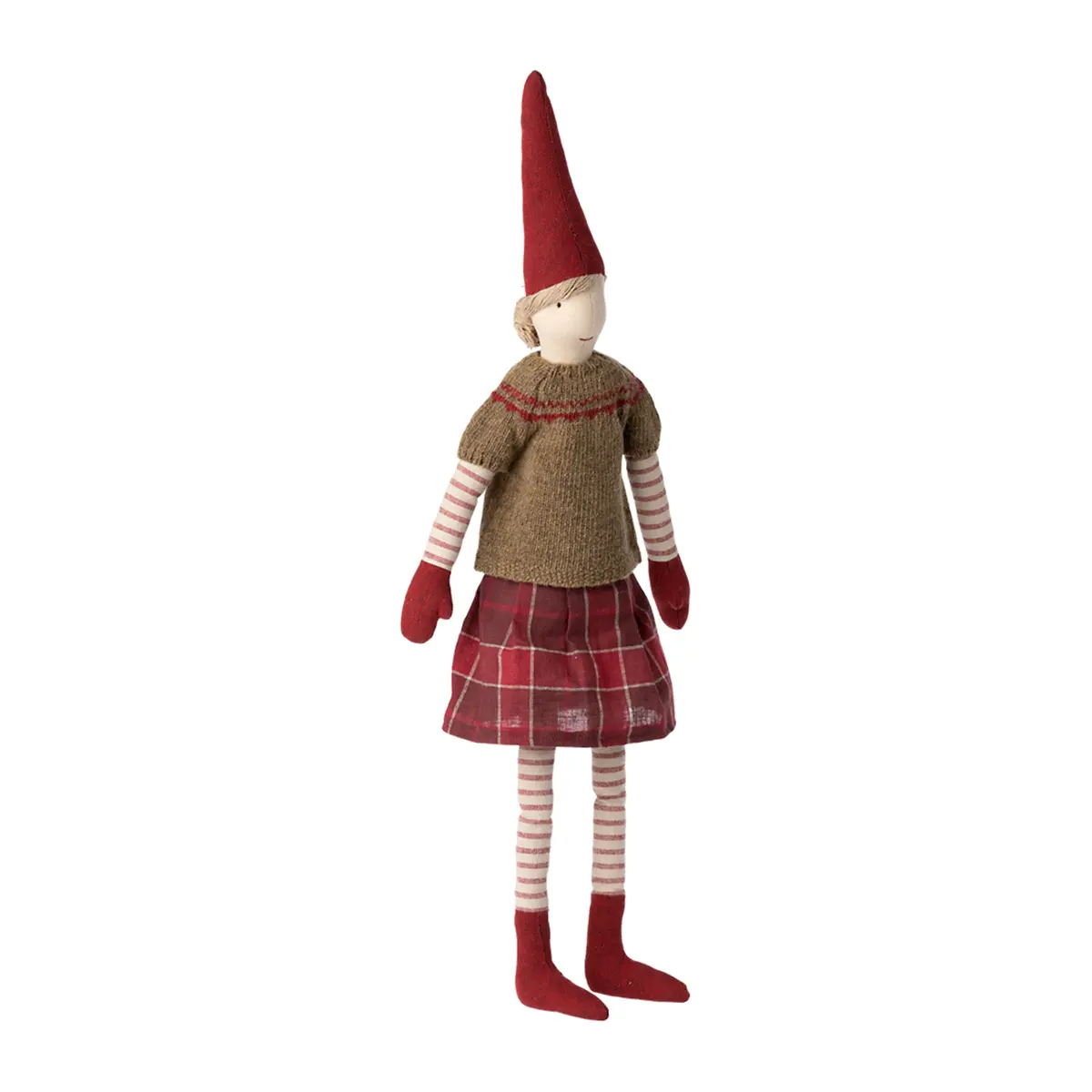 Maileg Pixy, Größe 4 - Weihnachtswichtel Mädchen - Karierter Rock, H60cm