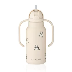 Liewood Edelstahl Trinkflasche Kimmie „Mini panda / Sandy mit Griffen“