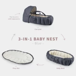 Sebra 3-in-1 Baby Nestchen „Blue“, Bio-Kapokfüllung, L72cm