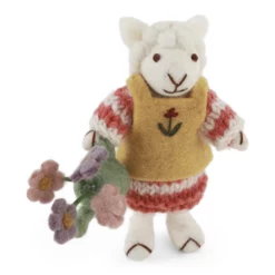 Gry & Sif Schaffamilie „weißes Schaf mit Gießkanne und Blumen“ H12cm